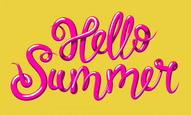 Calligraphie Avec La Phrase Hello Summer. Lettrage Dessiné à La Main Dans Un Style 3d, Illustration.