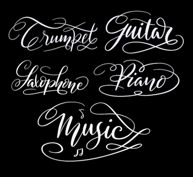 Vecteur calligraphie trompette et calligraphie piano