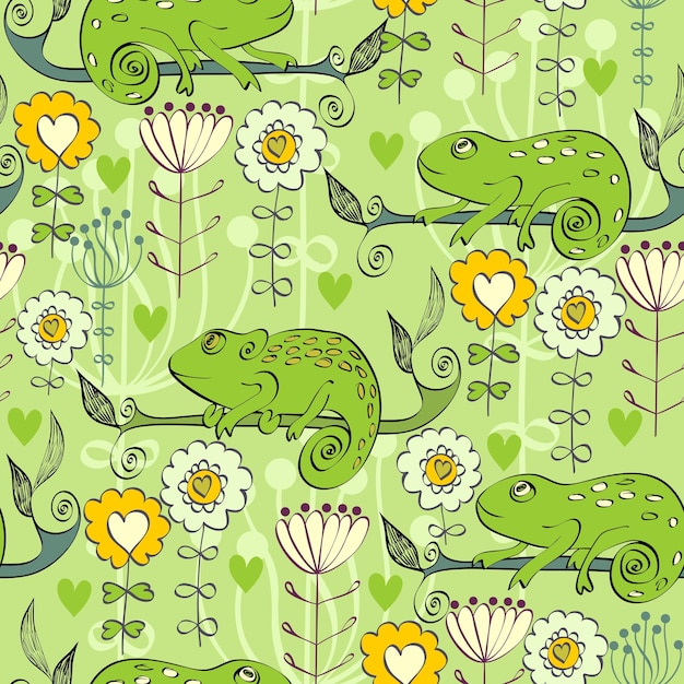 Caméléon avec des fleurs