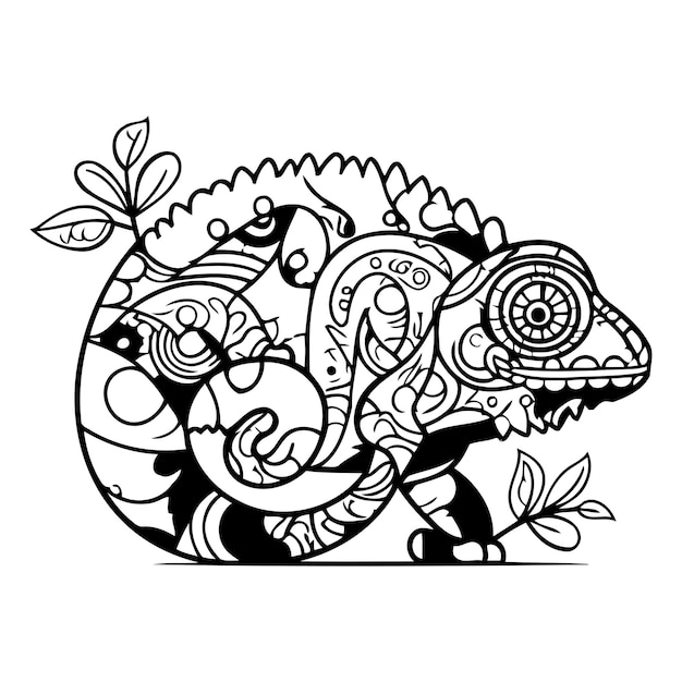 Un Caméléon Mignon Dans Le Style De Doodle Illustration Vectorielle