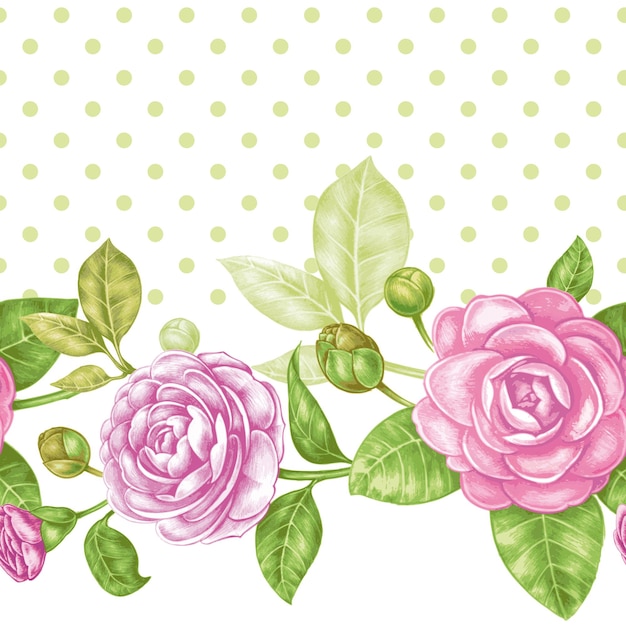 Vecteur camellia flower vector floral pattern design sans soudure pour les textiles papier peint vintage border