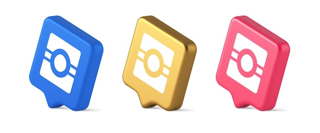 Caméra photo vidéo bouton d'application service de photographie multimédia icône réaliste 3d