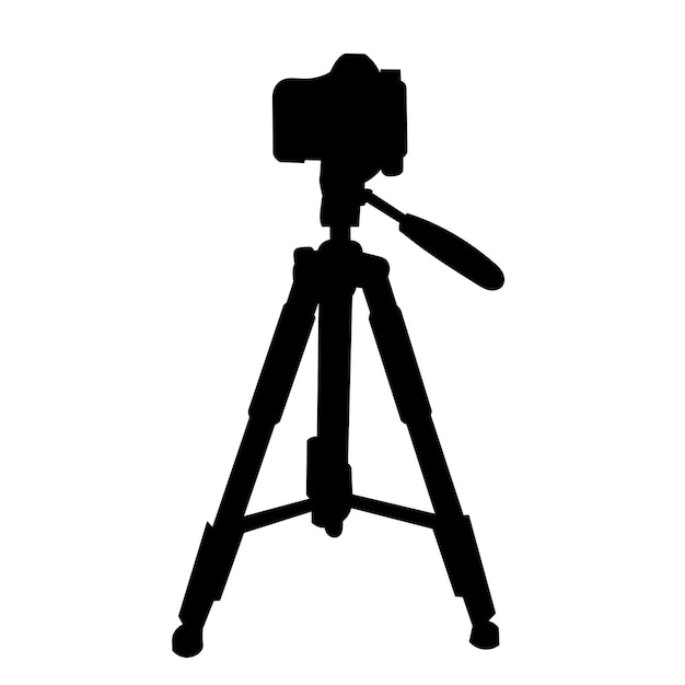 caméra sur une silhouette de trépied sur un fond blanc