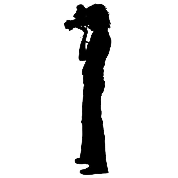 Vecteur caméraman avec caméra vidéo silhouettes sur fond blanc illustration vectorielle
