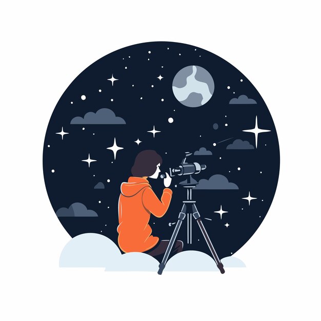 Vecteur un caméraman tourne un ciel étoilé avec une illustration vectorielle en style plat.