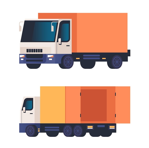 Camion de fret isolé sur fond blanc.