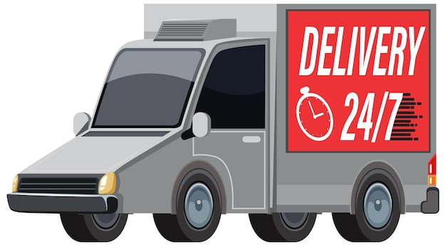 Camion de livraison avec bannière de livraison 24/7