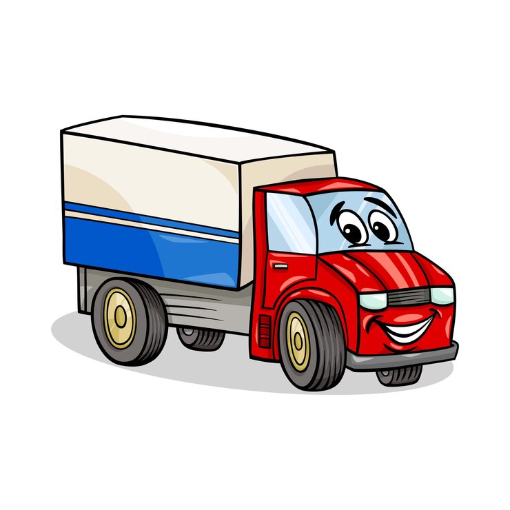 Vecteur le camion de livraison de dessins animés heureux