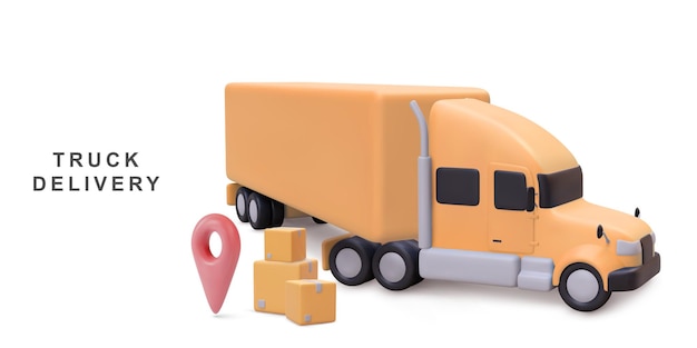 Vecteur camion de livraison réaliste 3d avec boîte de chargement