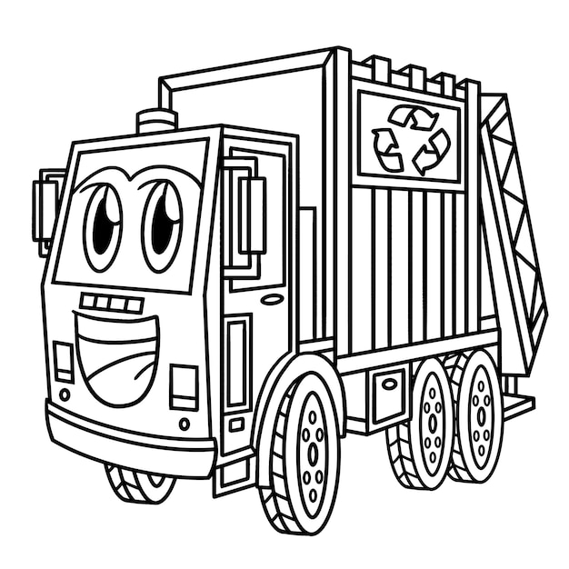 Vecteur camion à ordures avec coloriage de véhicule de visage
