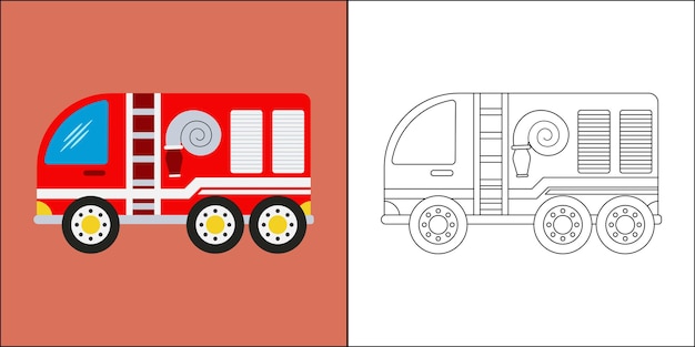 Camion De Pompier Ou Camion De Pompier Adapté à L'illustration Vectorielle De Page De Coloriage Pour Enfants