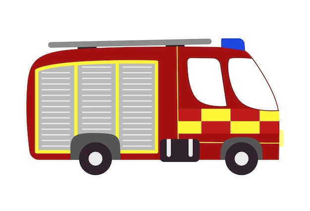Vecteur camion de pompier de dessin animé de vecteur véhicule de camion de pompier britannique plat isolé sur blanc