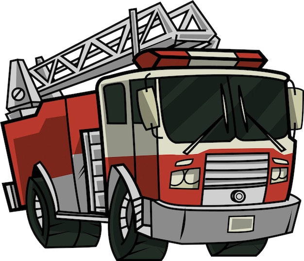 Vecteur camion de pompiers de dessin animé avec des échelles sur le dessus