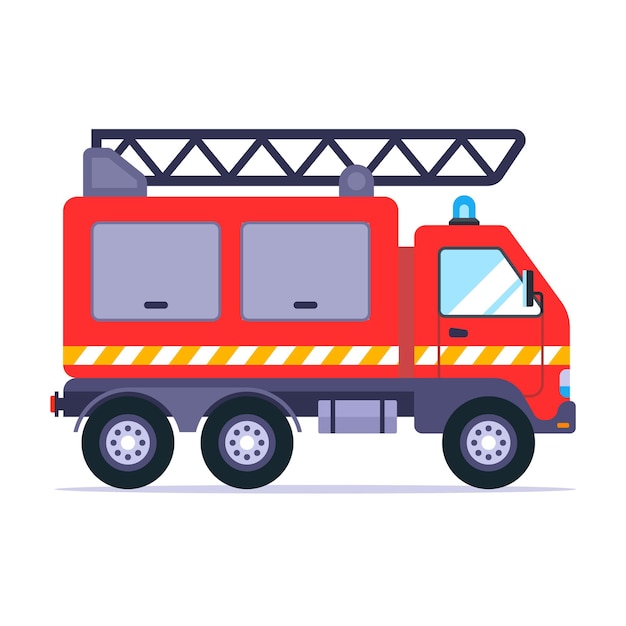 Camion De Pompiers Se Rend à L'appel Pour éteindre L'incendie. Illustration Vectorielle Plane.