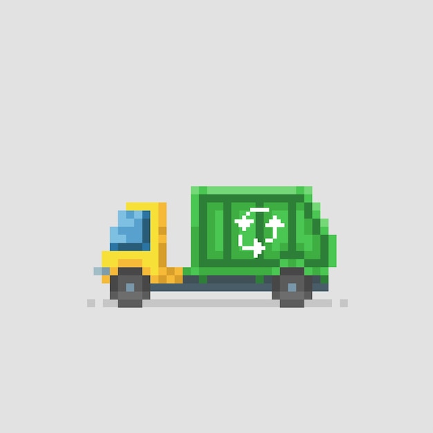 camion poubelle dans un style pixel art