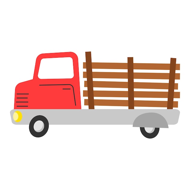 Le camion rouge avec un lit en bois est parfait pour les dessins de campagne, les illustrations vintage et le transport.