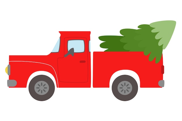 Vecteur camion rouge avec sapin de noël