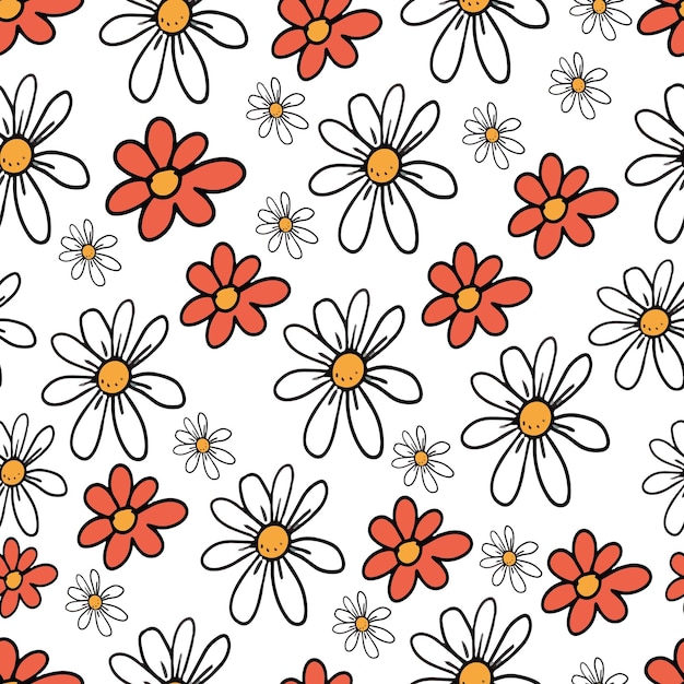 Camomille Fleurs Nature Fleur Patern Modèle Sans Couture Avec Petites Fleurs Illustration Vectorielle Main