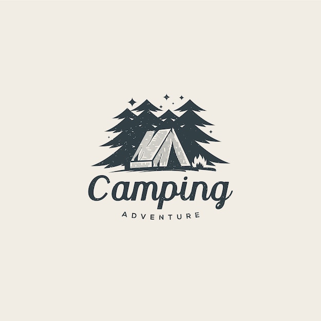 Camp au milieu du modèle de logo de forêt