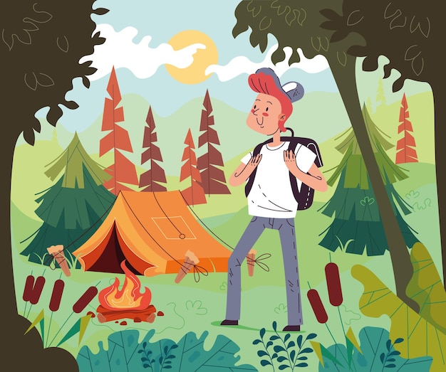 Camp Forestier Camping Activité Vacances Randonnée Paysage Voyage Randonnée Concept