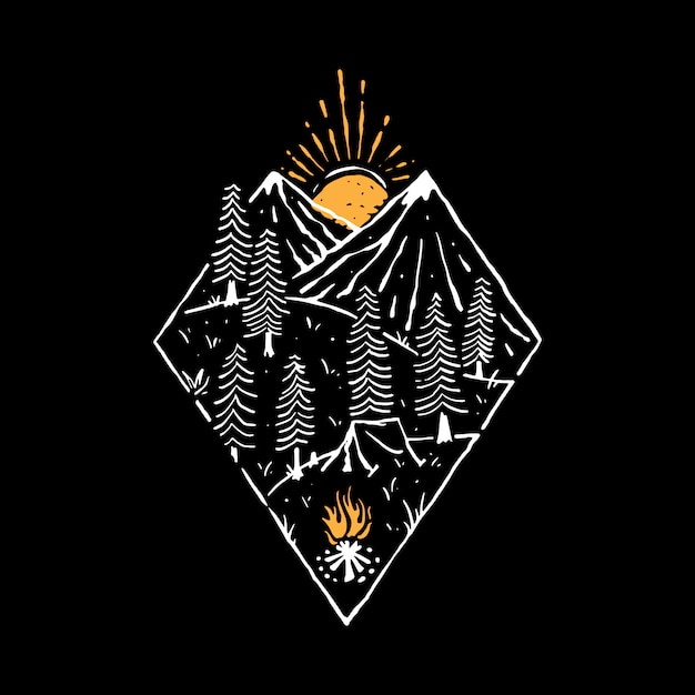 Camp Hike Nature Wild Line Graphic Illustration Art T-shirt Design