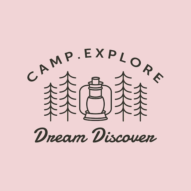 Camp De Lanterne Explorer Dessin Au Trait Logo Vecteur Symbole Illustration Design