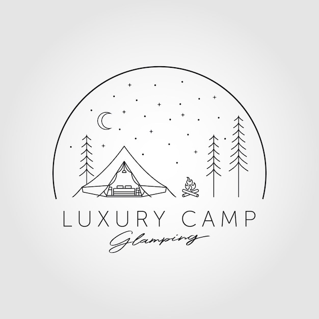 Vecteur camp de luxe glamping loisirs logo ligne art conception d'illustration vectorielle