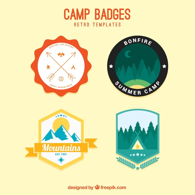 Vecteur camp rétro badges modèles