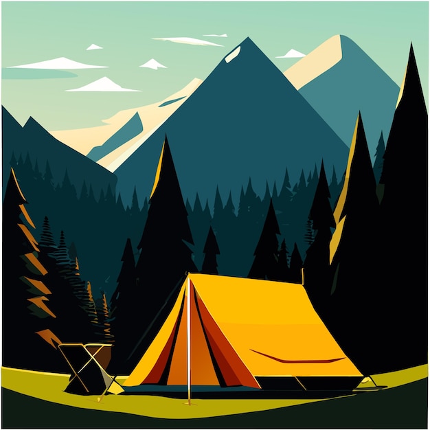 Vecteur camp tent in mountain valley vector illustration