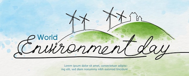 Campagne d'affiches de la journée mondiale de l'environnement dans le style dessin au trait et aquarelle avec dessin vectoriel