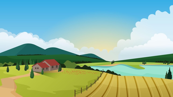 Vecteur campagne beau paysage avec maison