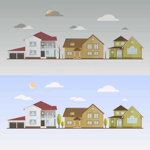 Vecteur campagne avec maisons, illustration vectorielle pour votre conception