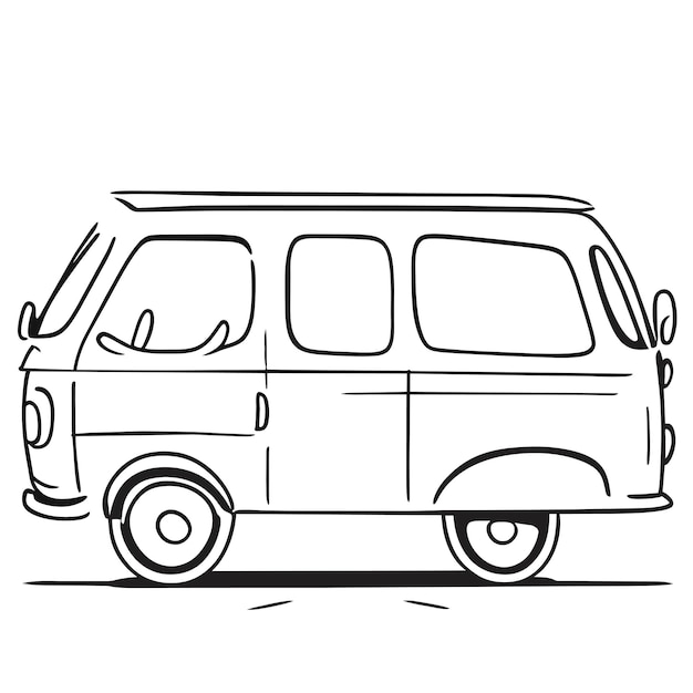 Vecteur camper de bus rétro dessiné à la main, autocollant de dessin animé élégant, concept d'icône, illustration isolée