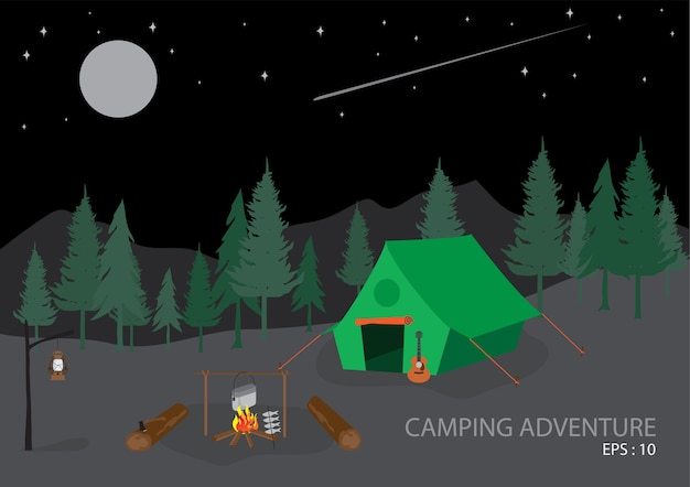 Vecteur camping aventure plat.