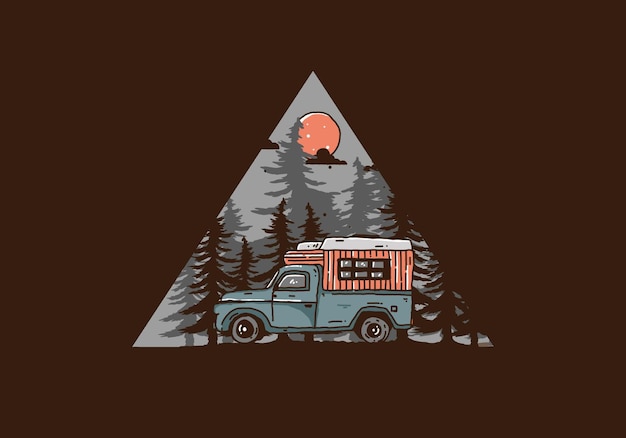 Camping-car En Bois Dans L'illustration De La Forêt