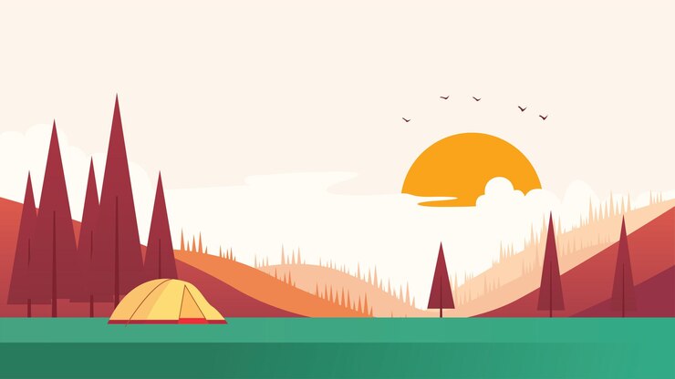 Vecteur camping dans la forêt avec un paysage de colline