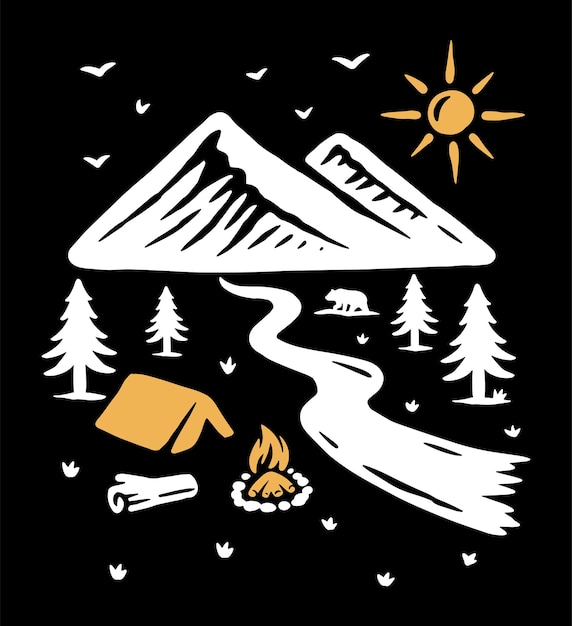 Camping Dans Les Montagnes Illustration