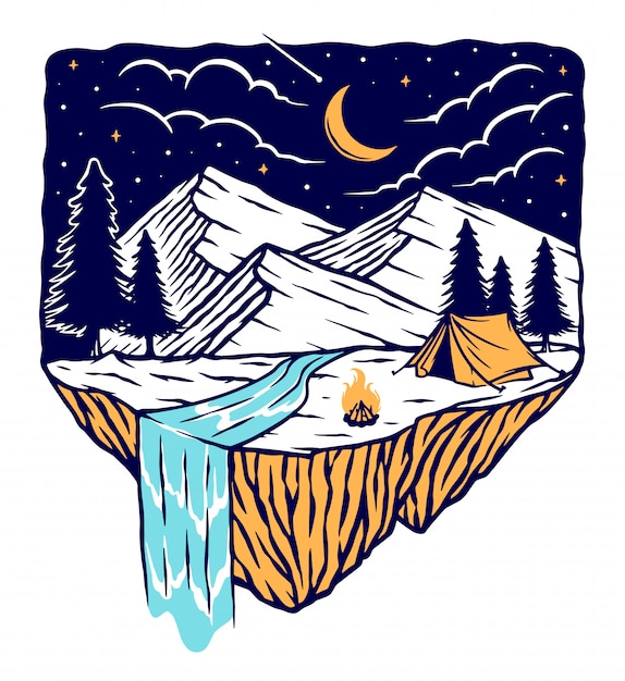 Camping Dans Les Montagnes La Nuit Illustration