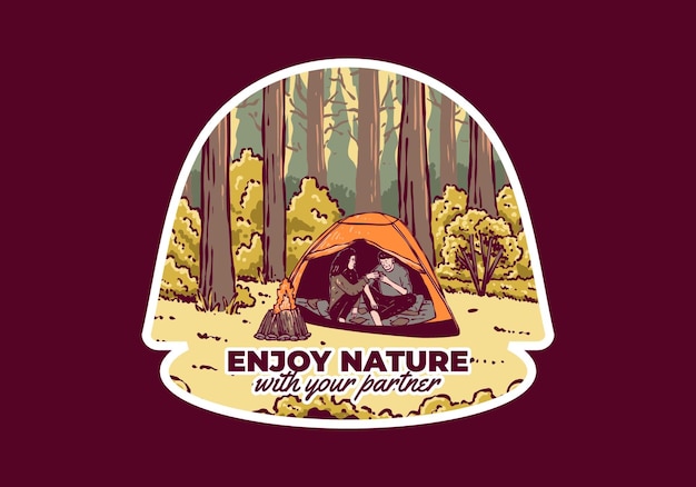 Camping Dans La Nature Avec Un Partenaire Illustration Extérieure Vintage