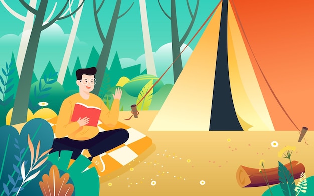 Camping D'été En Plein Air Fête De Pique-nique Familial Sur Illustration Vectorielle De Tente Herbe