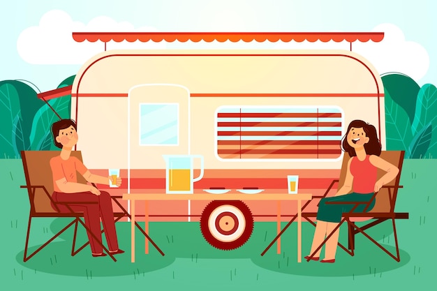 Camping Avec Une Illustration De Caravane