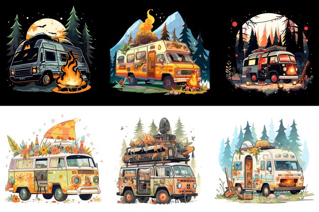 Camping Illustration graphique Ensemble de camping Ensemble vectoriel