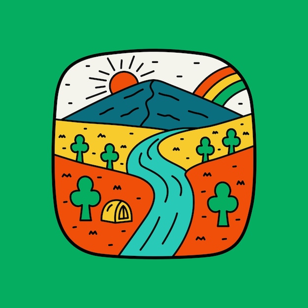 Camping sur les montagnes de la nature et la conception du ciel arc-en-ciel pour la conception de t-shirt, etc.