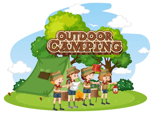 Vecteur camping en plein air avec des enfants scouts