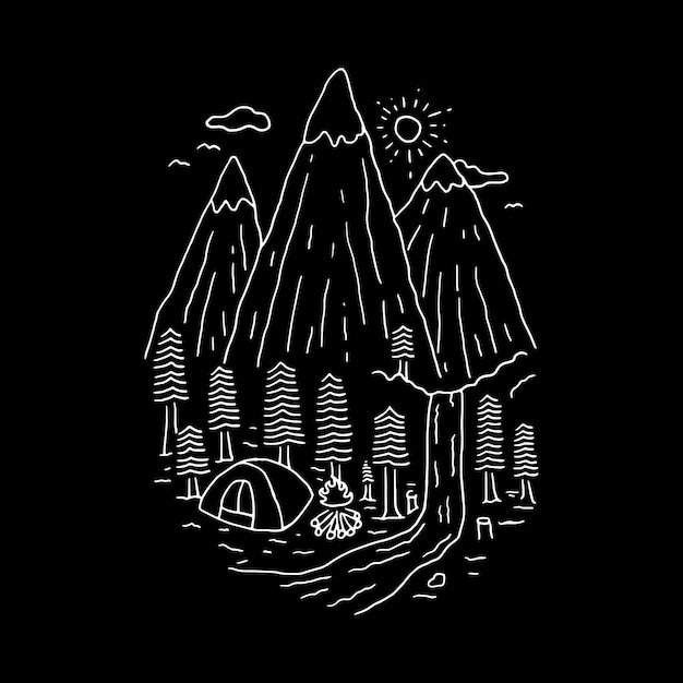 Camping Randonnée Escalade Ligne Graphic Illustration Vecteur Art T-shirt Design