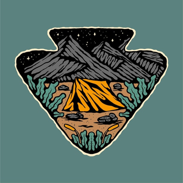 Camping vintage l'arrière-plan de l'illustration du concept de montagne