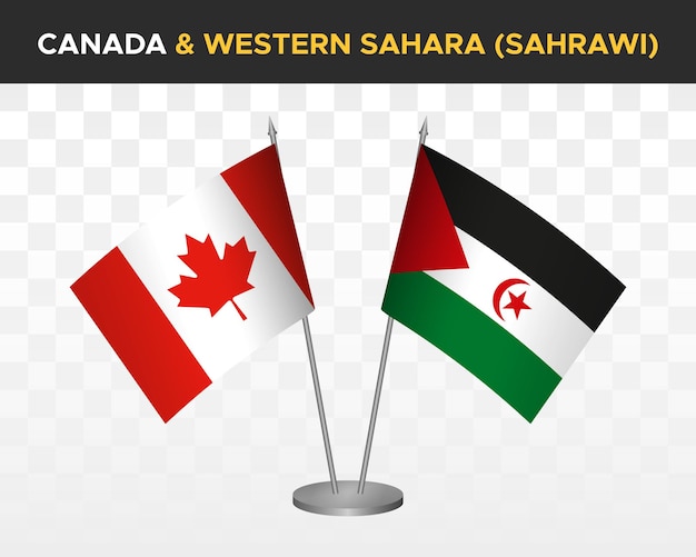 Canada Vs Sahara Occidental Drapeaux De Bureau Sahraouis Maquette Isolé Blanc 3d Illustration Vectorielle Drapeaux De Table