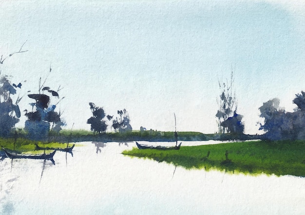 Canal dans la campagne terre aquarelle