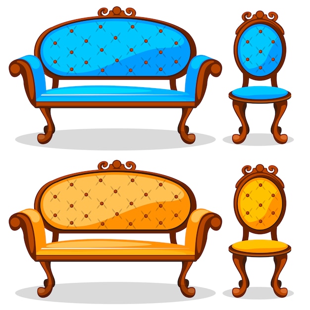 Canapé Et Chaise Rétro Coloré De Dessin Animé