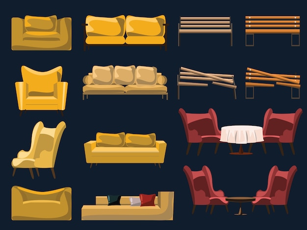 Vecteur canapé et chaise set vector illustration